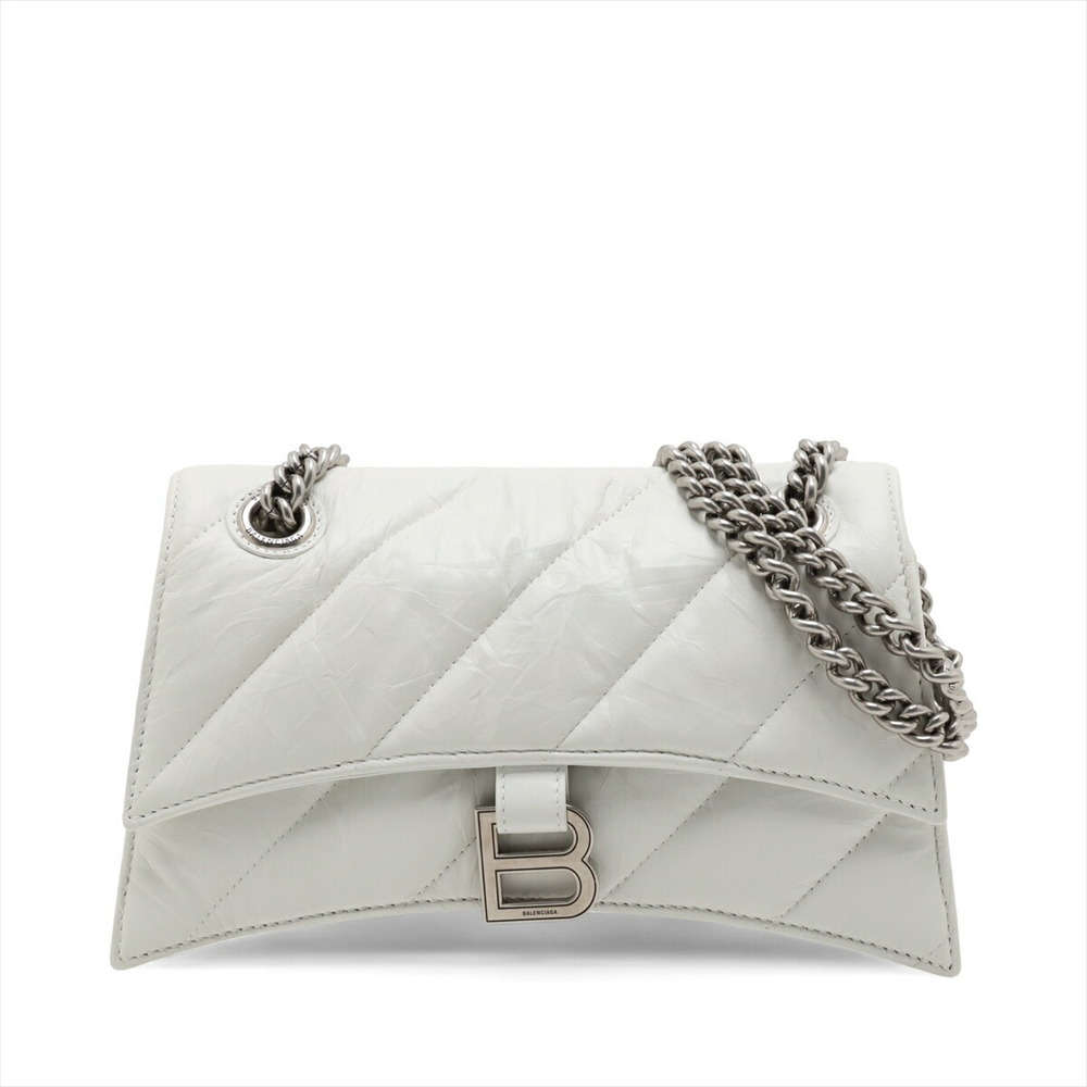 Balenciaga Hourglass Leather Chain Shoulder Bag White
